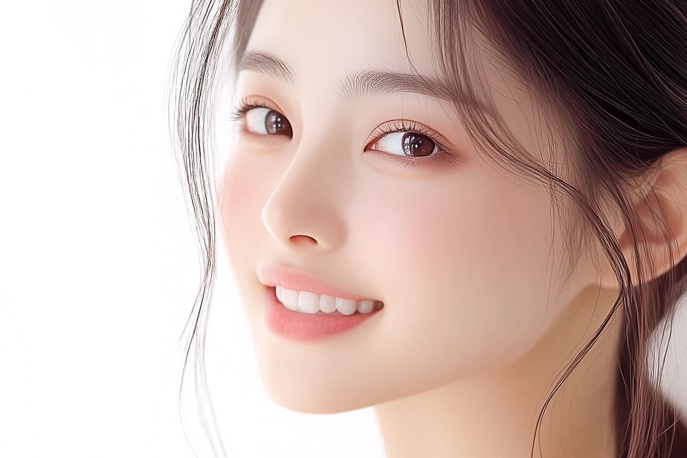 小顔整形の治療（ボトックス・脂肪吸引・糸リフト）を受けてフェイスラインが引き締まった理想的な女性のイメージ