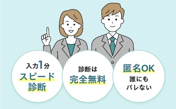 借金減額診断の案内イラスト：入力1分・完全無料・匿名OKの専門家相談